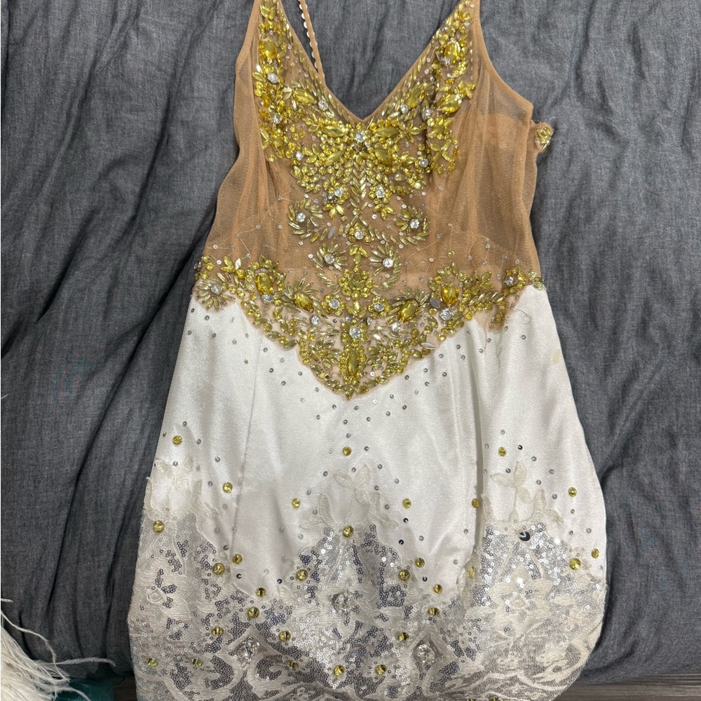 Dave & Johnny Gold and White Sequin Babydoll Dress